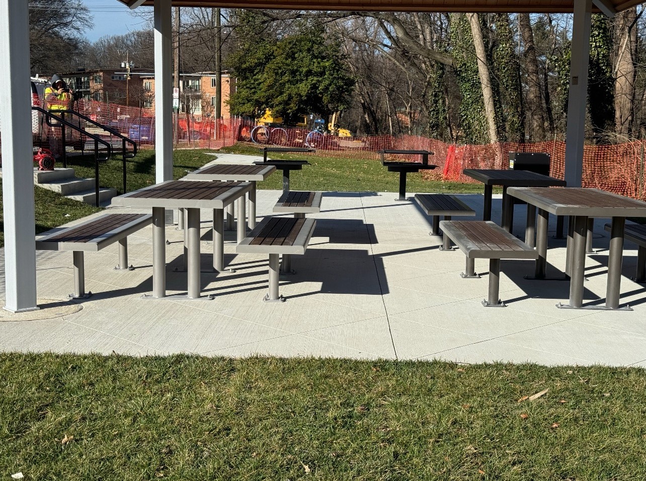 Plaza area with new picnic tables and grills