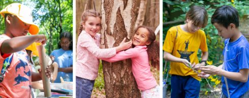 Three photos of children involved in activities at Maydale Summer Camps