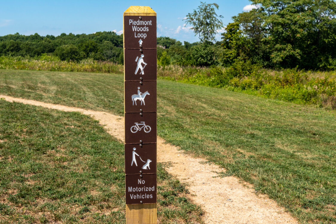 Trail head at Piedmont Woods Local Park