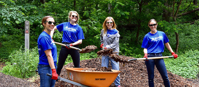 Volunteers working on trails