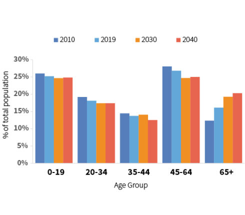 Percent of population by age group.