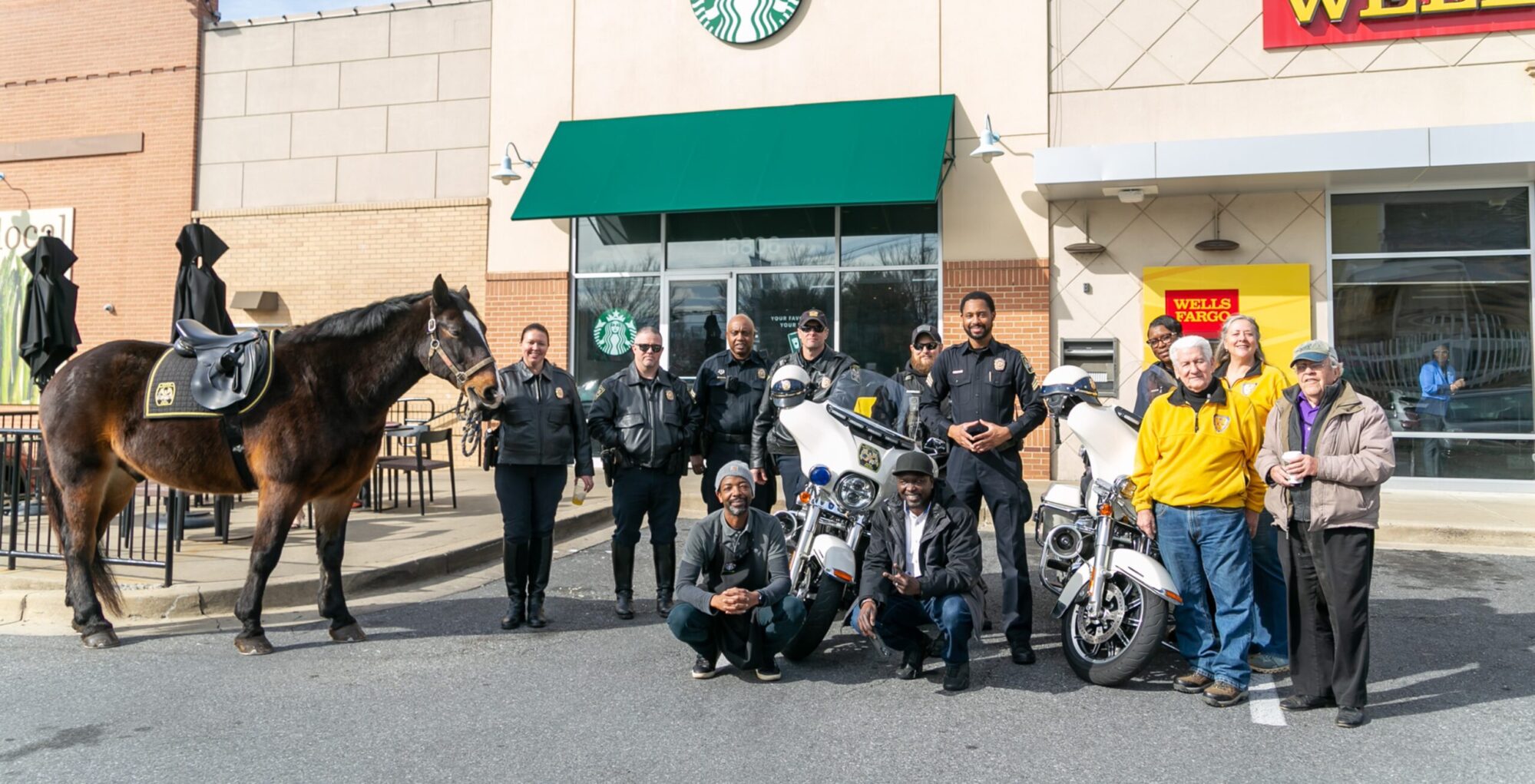 park police in front of starbucks