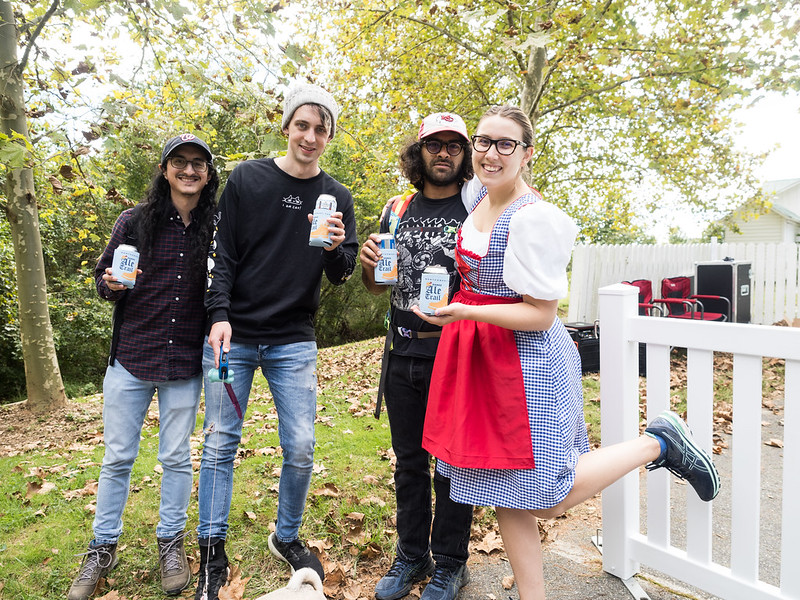 friends enjoying a beer at the ale trail event