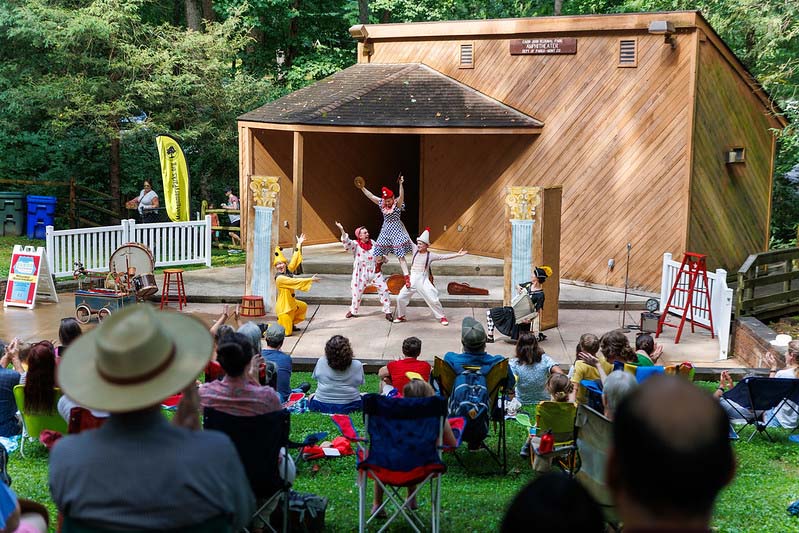 view of the stage at Happenstance Theater production in summer of 2023